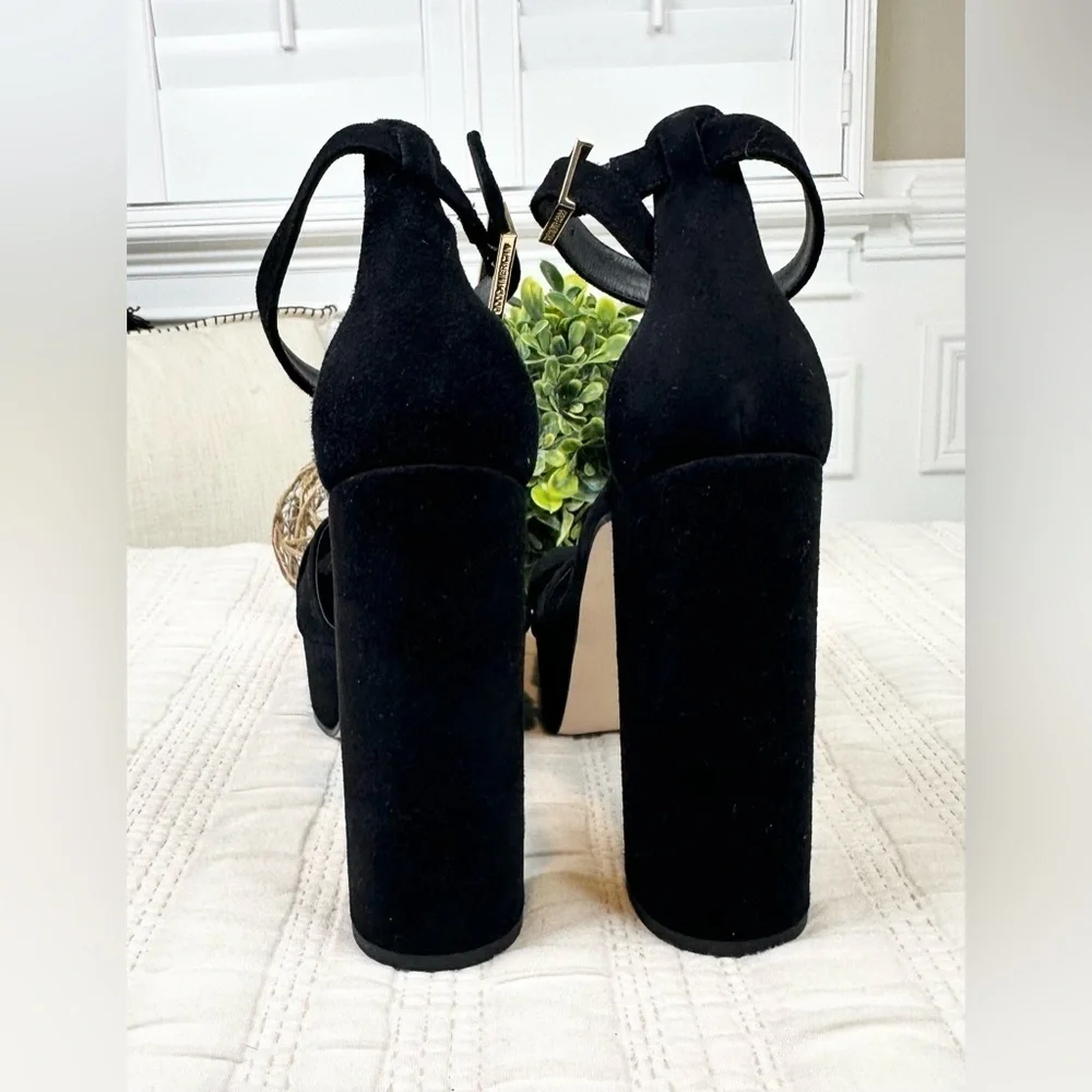 Good American Suede Blocked Heel Sandals in Black Women’s Size 8